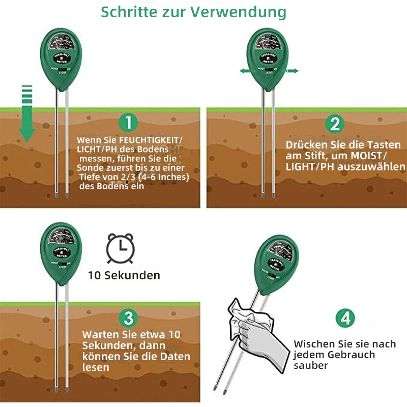 3-in-1-Bodentester-Kits mit Feuchtigkeit