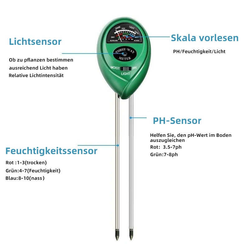 3-in-1-Bodentester-Kits mit Feuchtigkeit